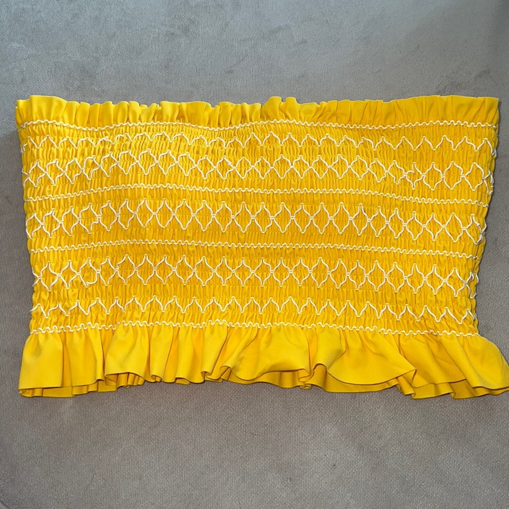 • Xhileration • Golden Yellow Scruched Ruched Bandeau Bikini Top